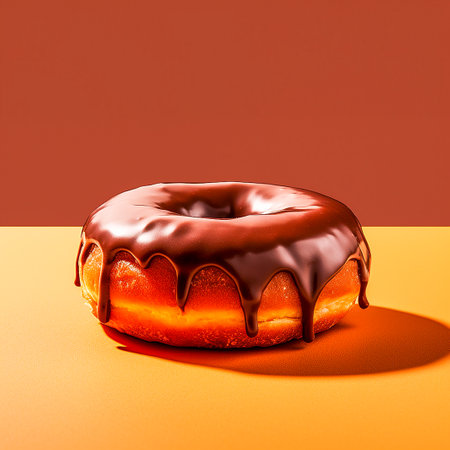 Donut with chocolate glaze on orange background. 3d renderingの素材
