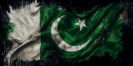 Pakistan flag waving in the wind with some soft highlights and folds.の素材