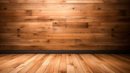 Wooden wall and floor as a background. 3D illustration.の素材
