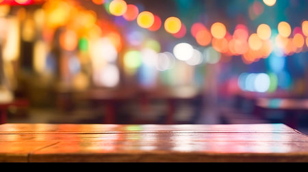 Empty wooden table and abstract bokeh light background. For product displayの素材