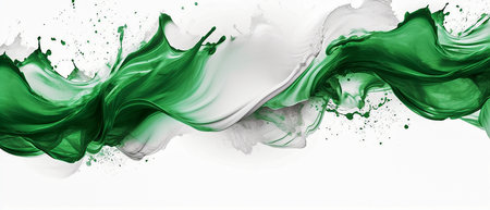 Green and white paint splashes on white background. Abstract background for design.の素材