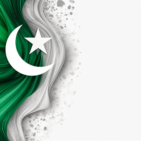 Flag of Pakistan with splashes on white background. Vector illustration.の素材