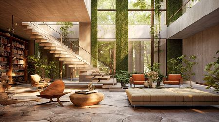 Modern interior design of a living room. 3D rendering, 3D illustration.の素材