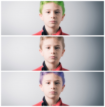 collage banner face colored hair blank expressionの写真素材