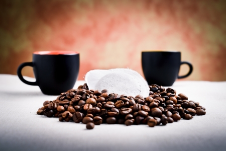 coffee capsule cups and coffee beansの写真素材