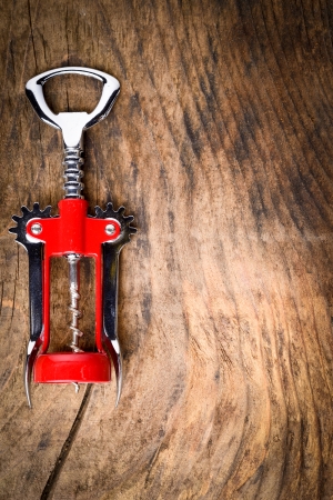 corkscrew on wooden tableの写真素材