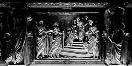 Duomo Milan interior bas relief of pulpitoの写真素材