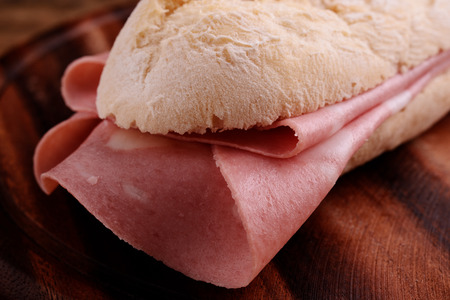 french bread sandwitch with italian mortadellaの写真素材