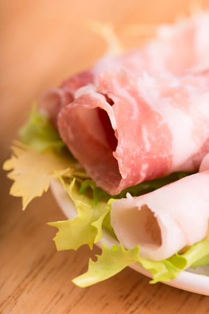 sliced bacon close up - selective focusの写真素材