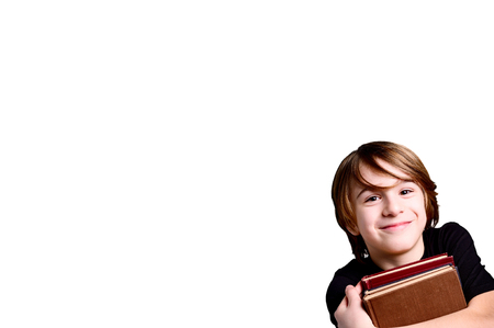 schoolboy over empty white backgroundの写真素材