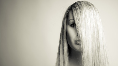 straight hair perfect beauty - black and white photoの写真素材