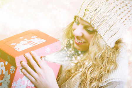 happy woman with xmas giftの写真素材