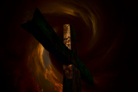 passion cross over dark skyの写真素材