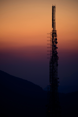 repeater radio antenna on mountain topの写真素材