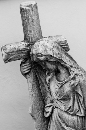 virgin mary with cross - black and white photo religious iconsの写真素材