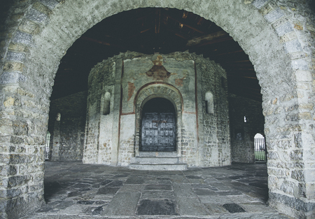 church in  mountain landscape - spring mood - desaturated style imageの写真素材