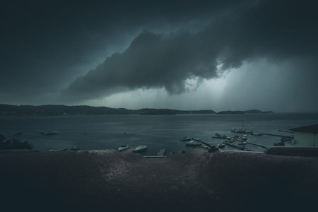 stormy clouds at the sea - extreme weather condition