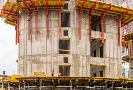 MILAN, ITALY - OCTOBER 25,2019: Construction site of new skyscraper Unipol Headquarter designed by MCA Mario Cucinella Architects at Porta Garibaldi district, Piazza Gae Aulenti. Structure stage.のeditorial素材