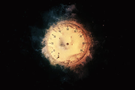 broken pressure gauge on black background