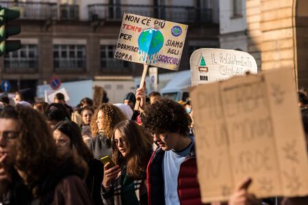 Milan, Italy - November 29: Fridays for Future strike protest, the students strike for the global environmental policy.のeditorial素材