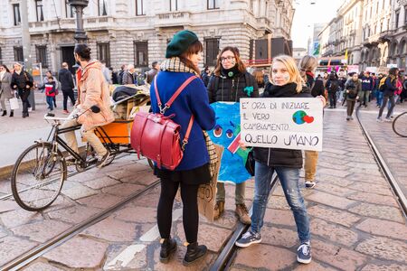Milan, Italy - November 29: Fridays for Future strike protest, the students strike for the global environmental policy.のeditorial素材