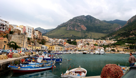 Ports of Castellammare del Golfo and a drillのeditorial素材
