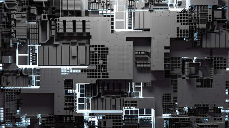 3d illustration of a realistic model of a robot or black cyber armor. Close-up equipment for mining crypto-bitcoin ether. Video cards motherboardsの写真素材