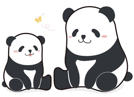 Cute funny cartoon style panda of parent and child family vector illustration.の写真素材