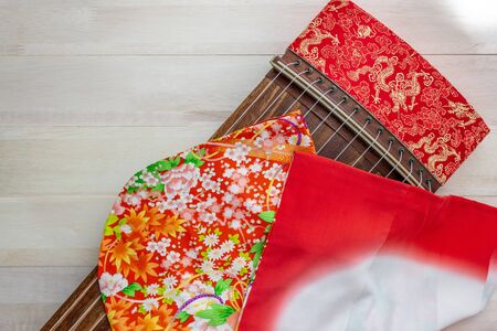 KOTO,Japanese harp with KIMONO.Japanese traditional instrument.の写真素材
