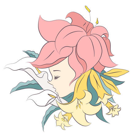 Fairy girl surrounded by flowersのイラスト素材