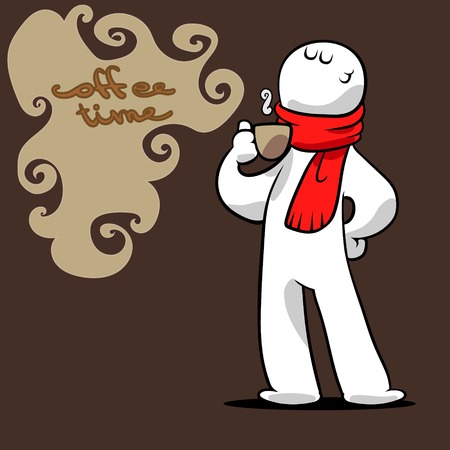 Cartoon character holding coffee cup.のイラスト素材