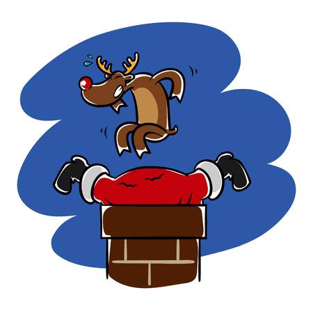 Reindeer helps Santa who stuck in the chimney.のイラスト素材