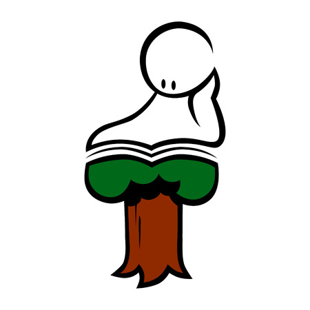 Read to grow conceptual symbol on white backdrop of a boy with a book.のイラスト素材