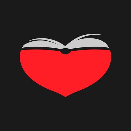 Book on a heart symbol on black backdrop. Loving books conceptのイラスト素材