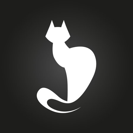 Sitting white cat symbol on black backdropのイラスト素材