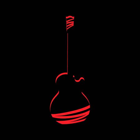 Abstract red electric guitar symbol on black backdropのイラスト素材