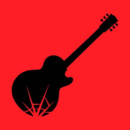 Smashing broken electric guitar symbol on red backdropのイラスト素材