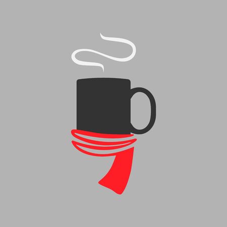 Coffee mug with a scarf symbol on gray backdropのイラスト素材
