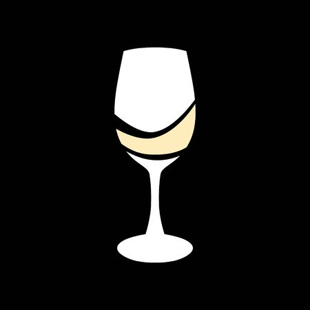 Abstract white wine glass symbol on black backdrop. Design elementのイラスト素材