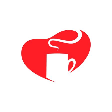 Coffee mug in a heart symbol on white backdrop. Design elementのイラスト素材