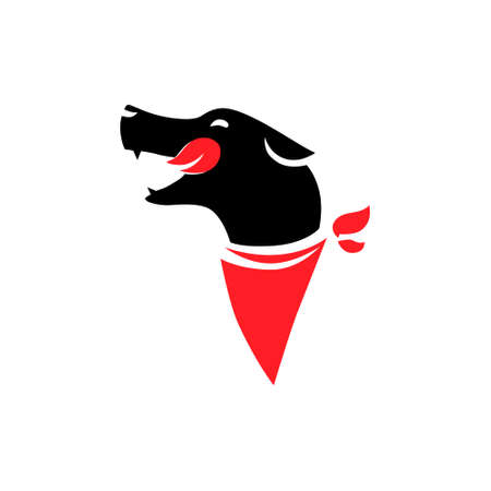 Cartoon dog with red bandana profile symbol on white backdrop. Design elementのイラスト素材