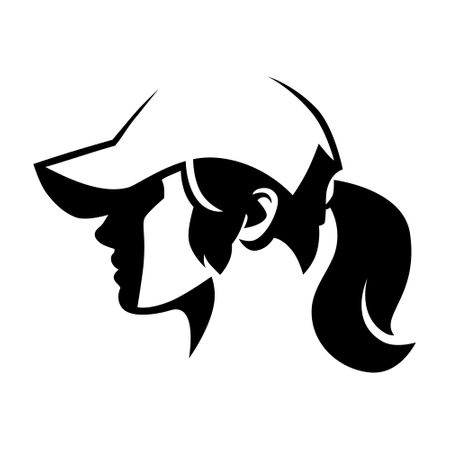 Fashion girl wearing a baseball cap portrait symbol on white backdrop. Design elementのイラスト素材
