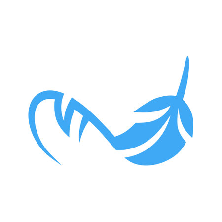 Abstract blue flat feather symbol on white backdrop. Design elementのイラスト素材