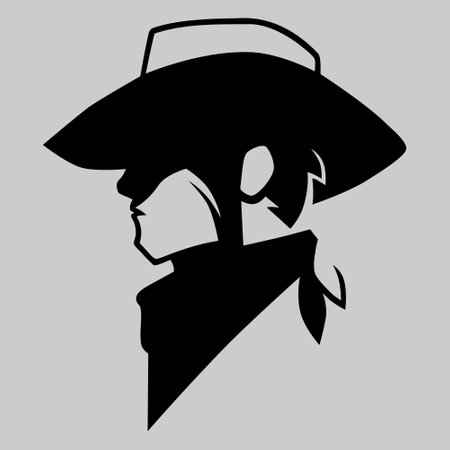 Cowboy outlaw symbol side view on gray backdrop. Design elementのイラスト素材
