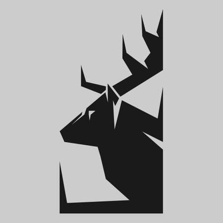 Abstract deer head silhouette in profile portrait symbol on gray backdrop. Design elementのイラスト素材