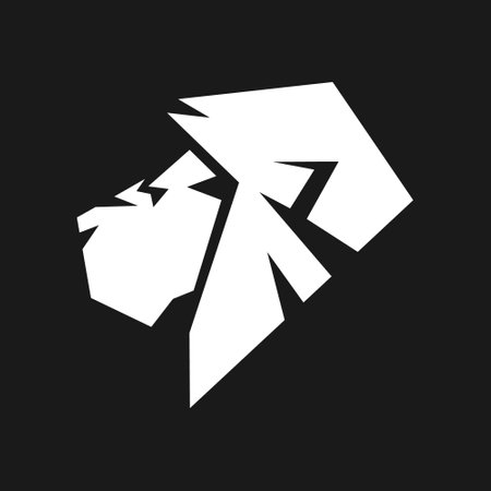 White lion head in profile portrait symbol on black backdrop. Design elementのイラスト素材