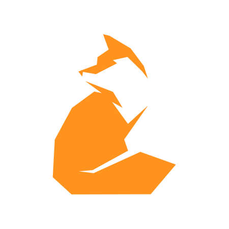 Sitting red fox side view symbol on white backdrop. Design elementのイラスト素材