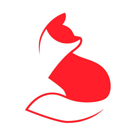 Sitting red fox side view symbol on white backdrop. Design elementのイラスト素材