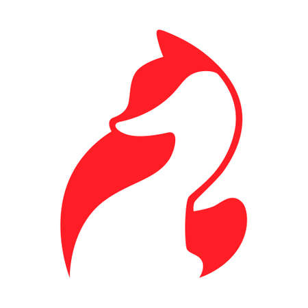 Sitting red fox side view symbol on white backdrop. Design elementのイラスト素材