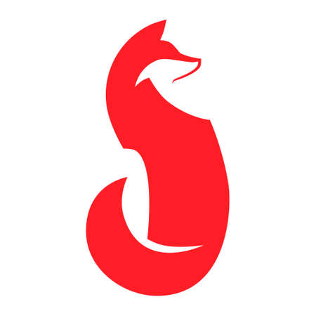 Sitting red fox side view symbol on white backdrop. Design elementのイラスト素材